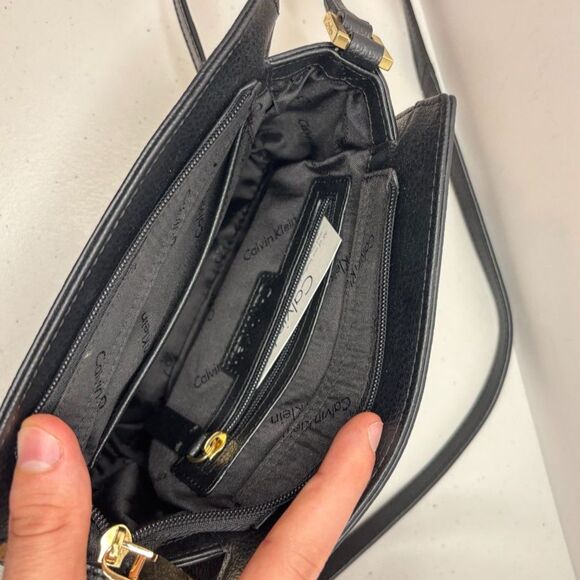 Calvin Klein Brooke Multi Color Pebbled Leather Satchel Crossbody Bag Designer - Picture 12 of 13